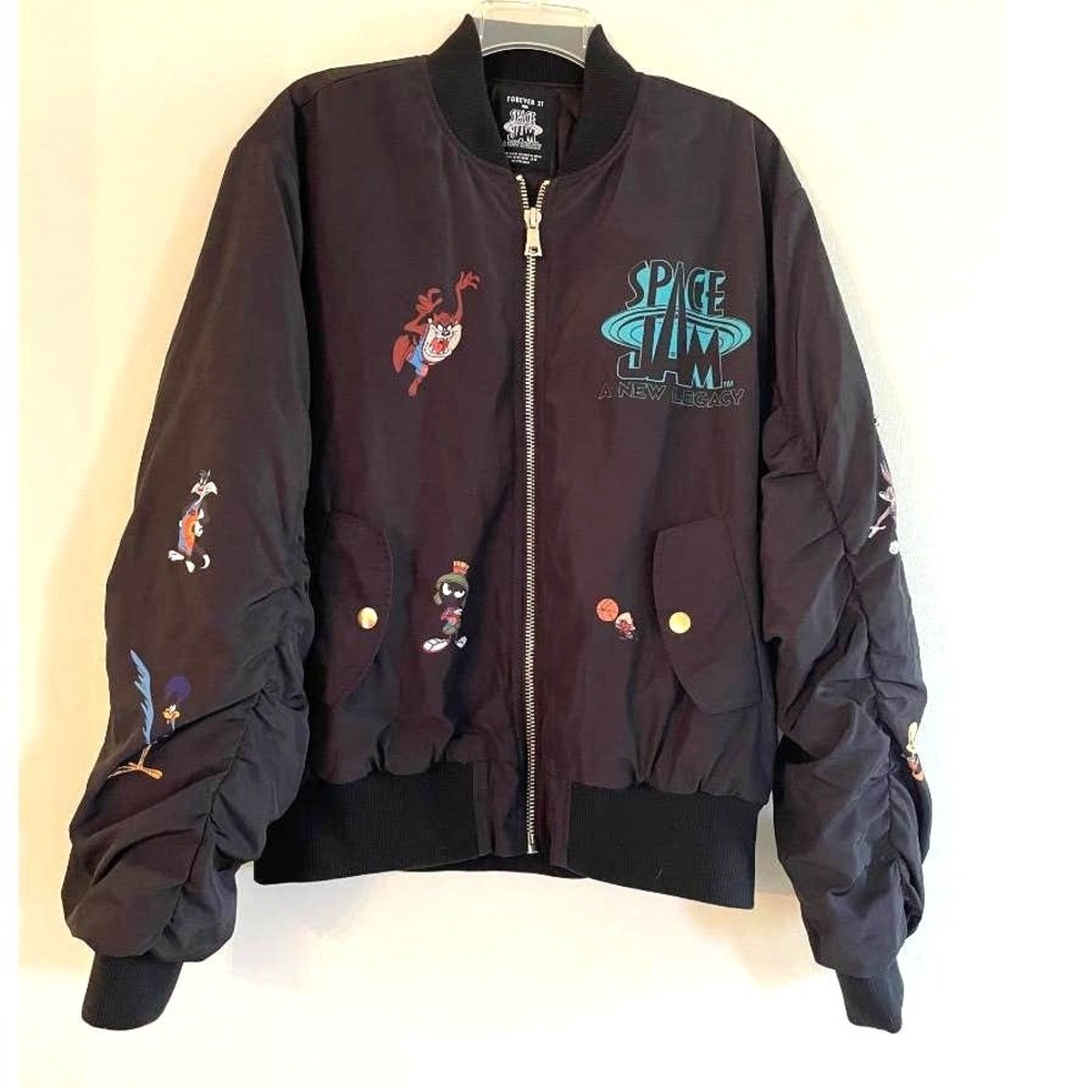 Forever 21 Space Jam A New Legacy Tune Squad Bomber Jacket Mens M Black